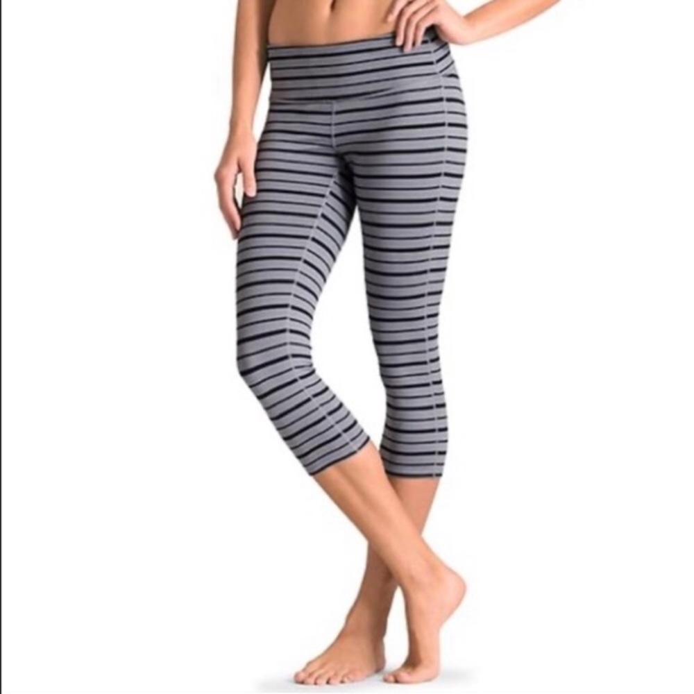 Athleta Grey Chaturanga Striped Capris Leggings